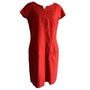 Boden Sheath Dress Red Orange 10L Linen Blend Garden Tea Party Business Casual